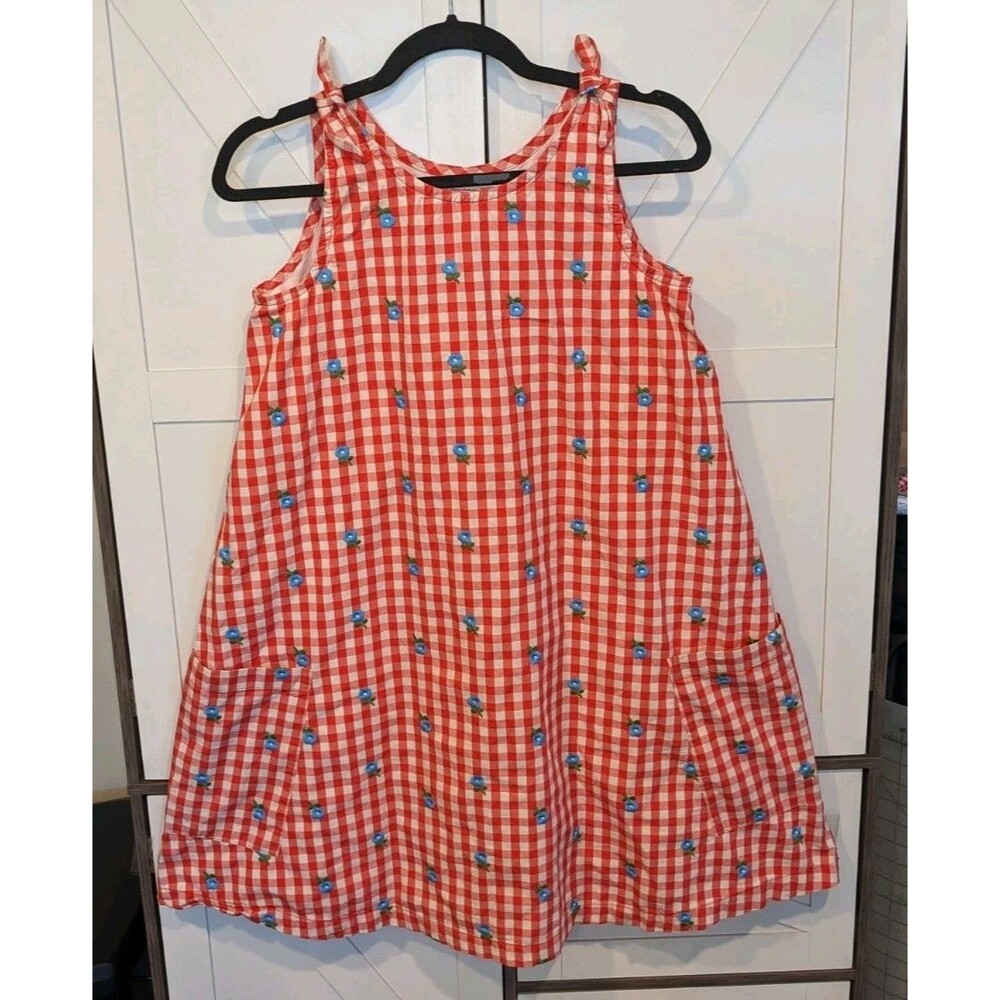 Hanna Andersson Girls Gingham Sundress Embroidered Size 12 14